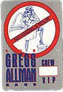 Gregg Allman - 1988 No Angel's Tour VIP Pass