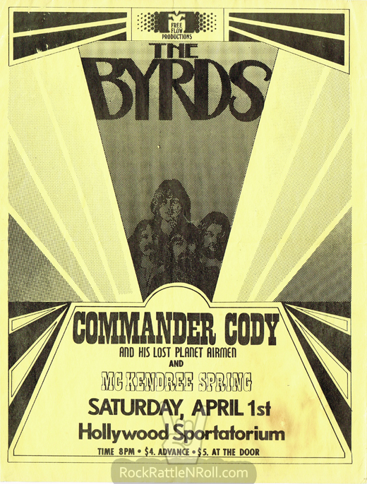 Byrds / Commander Cody April 1, 1967 Hollywood Sportatorium Florida Concert Handbill