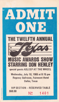 Vintage Unused Ticket July 10, 1985 Buddy Magazine Twelfth Annual Texas Music Award After-Show