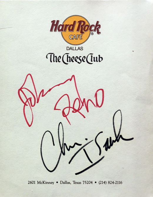 Chris Isaak Johnny Reno - Hard Rock Cafe Autographed 4x5 Stationary Paper