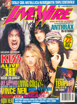 KISS - G1991 Live Wire Magazine Cover signed by Bruce Kulick and Eric Singer