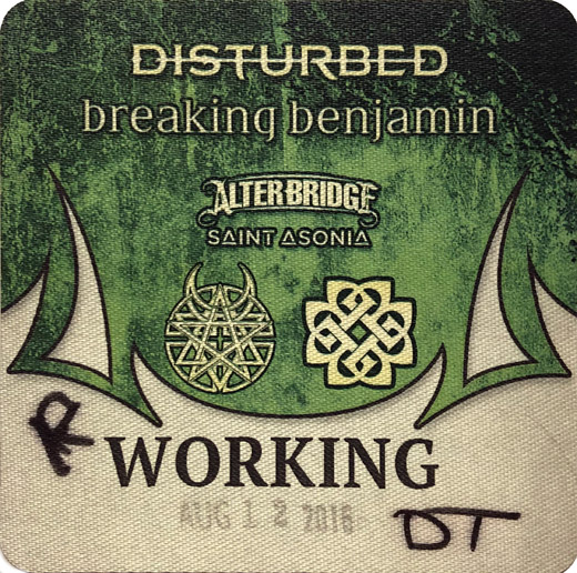 Disturbed / Breaking Benjamin / Alter Bridge - 2015 Tour Backstage Working Pass