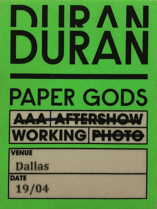 Duran Duran - Paper Gods Tour Backstage Working Pass Green