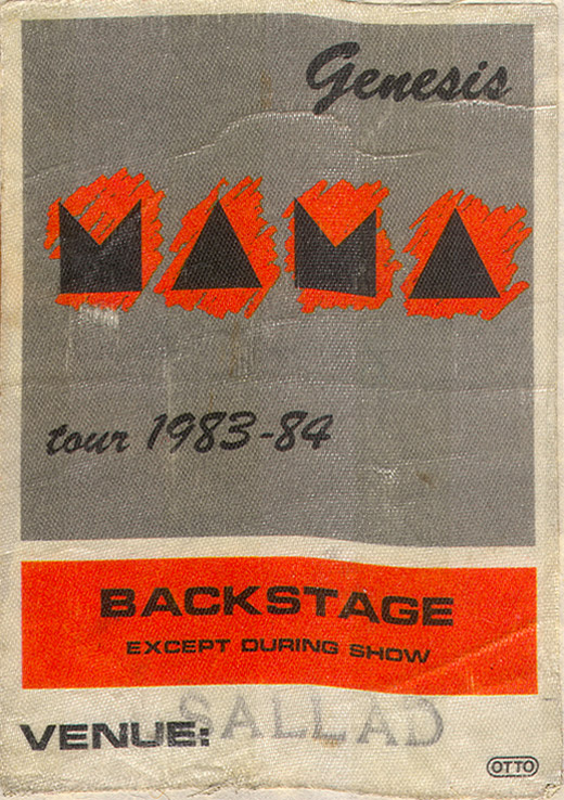 Genesis - 1983-84 Mama Tour Backstage Pass