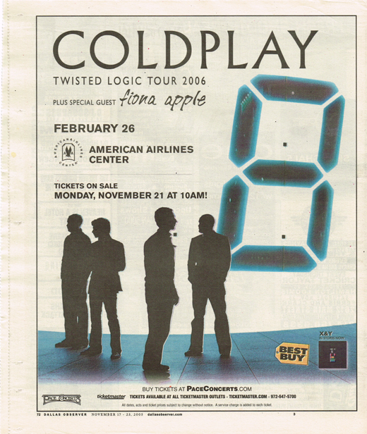 Coldplay - November 2005 Tour Concert Ad
