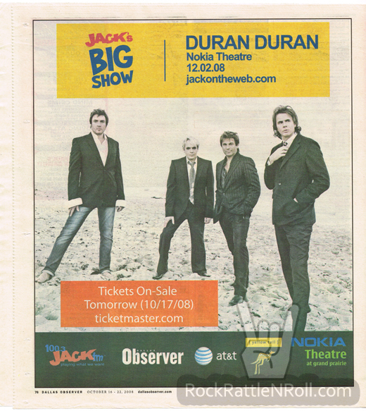 Duran Duran - 2008 Tour Concert Ad