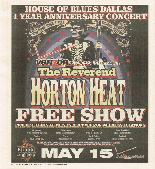 Reverend Horton Heat - April 2008 Concert Ad