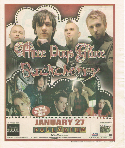 Three Days Grace / Buckcherry - December 2006 Concert Ad