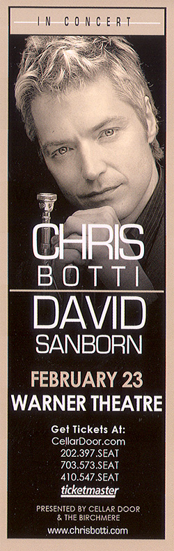 Chris Botti | David Sanborn - Washington, DC Handbill