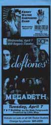 Deftones / Megadeth / Kenny Wayne Shepherd - DFW Texas Handbill