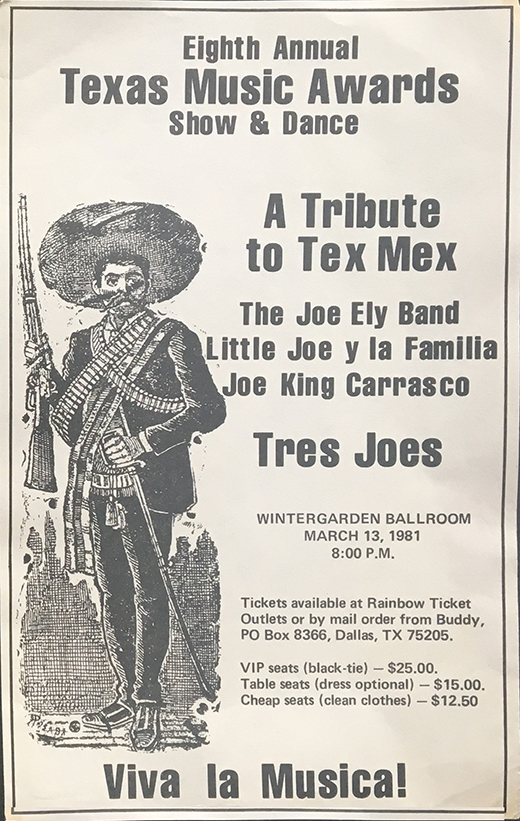 Joe Ely - 5x7 BW Dallas TX Handbill Texas Music Awards