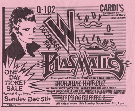 6x7 Original December 16, 1981 Plasmatics Concert Handbill Cardi's Dallas, TX