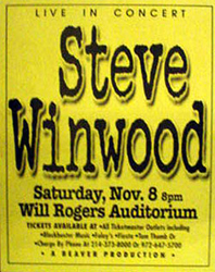 Steve Winwood - Ft. Worth, TX Handbill