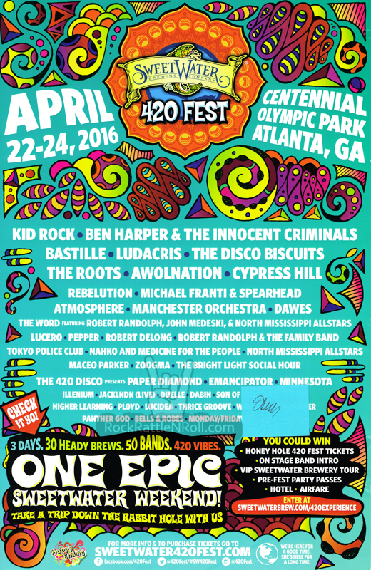 420 Festival - April 22-24, 2016 Centennial Olymic Park Atlanta, GA Concert Poster