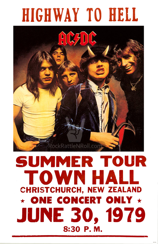 AC/DC - 1979 Town Hall Christchurch, New Zealand Repro Concert Poster