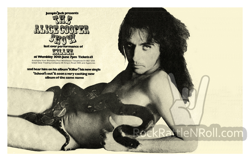 Alice Cooper - June 30,  1972 Wembley Arena London UK Repro Concert Poster