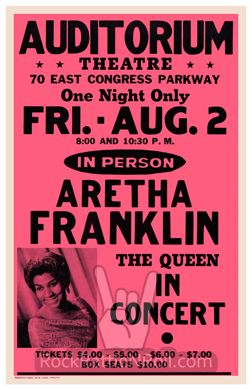 Aretha Franklin - August 2, 1974 Chicago, IL Concert Poster