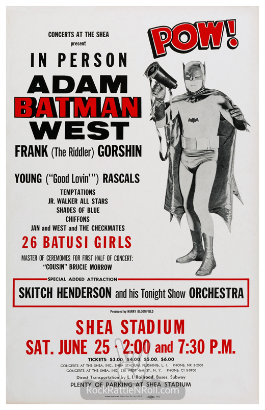 Batman - 1966 Adam West Shea Stadium Flushing, NY Concert Poster