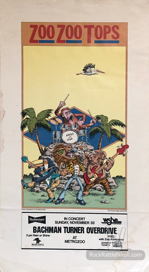 Bachman Turner Overdrive - November 30, 1980 MetroZoo Miami, FL ZOO ZOO TOPS Concert Poster