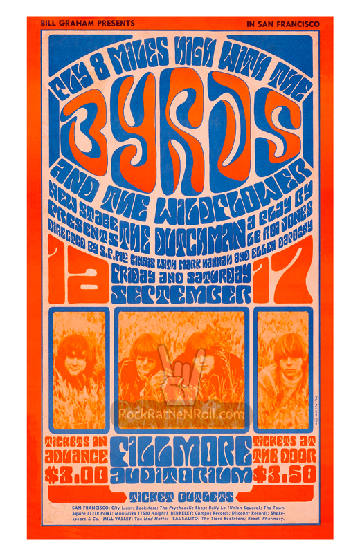 Byrds / Wildflower - 1966 Fillmore Auditorium SF, CA Concert Poster