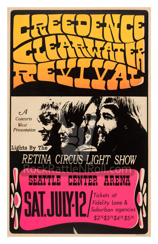 Creedence Clearwater Revival - July 12, 1969 Seattle Center Arena Concert Poster
