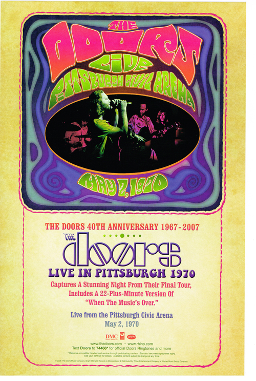 2008 The Doors Live In Pittsburgh 1970 Promo Poster