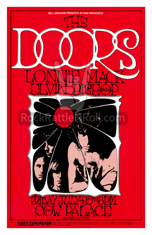 Doors / Lonnie Mack / Evlin Bishop - 1969 Cow Palace SF CA Concert Poster