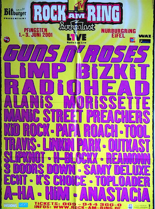 Guns N' Roses 2001 Rock Em Ring German Concert Poster