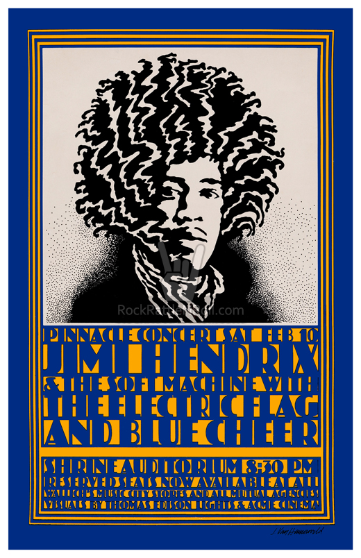 Jimi Hendrix Feburay 10, 1968 Shrine Auditorium Los Angeles, CA Concert Poster