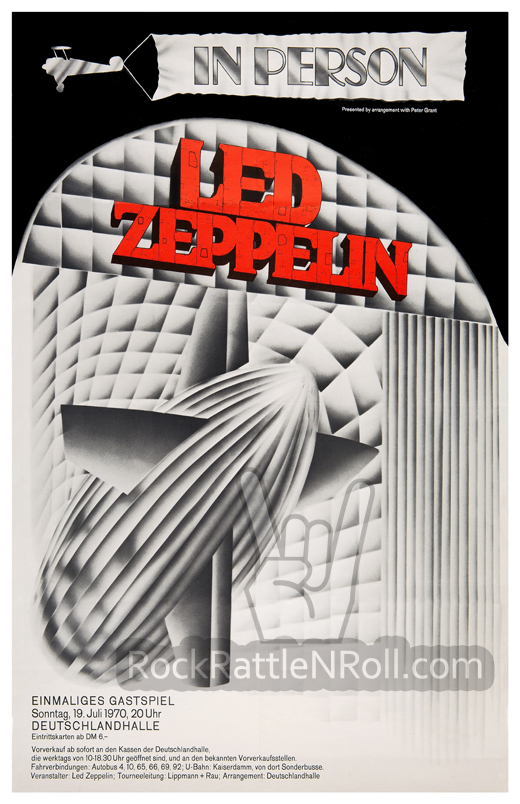 Led Zeppelin - Classic July 19, 1970 Berlin, Germany Concert Poster