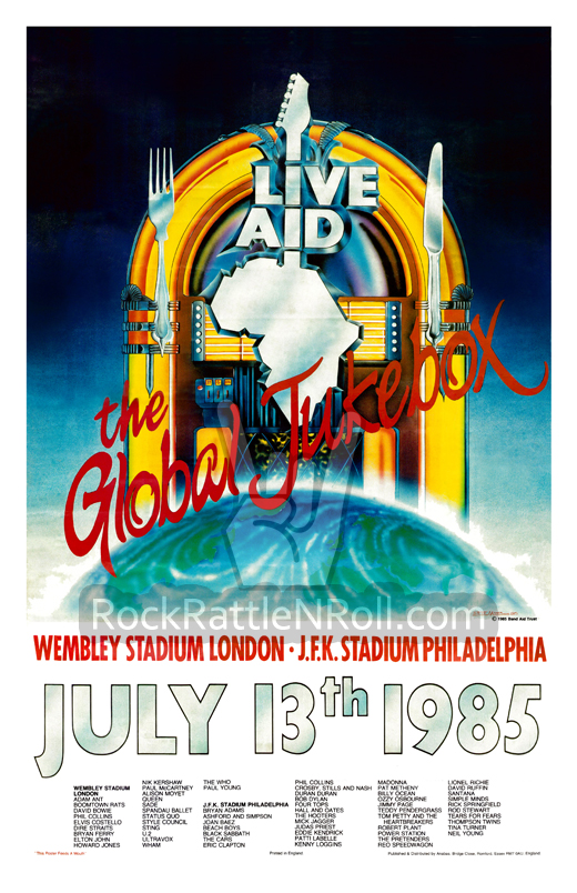 Live Aid - July 13, 1985 RFK Stadium Philly PA Wembley Satdium London UK Concert Poster