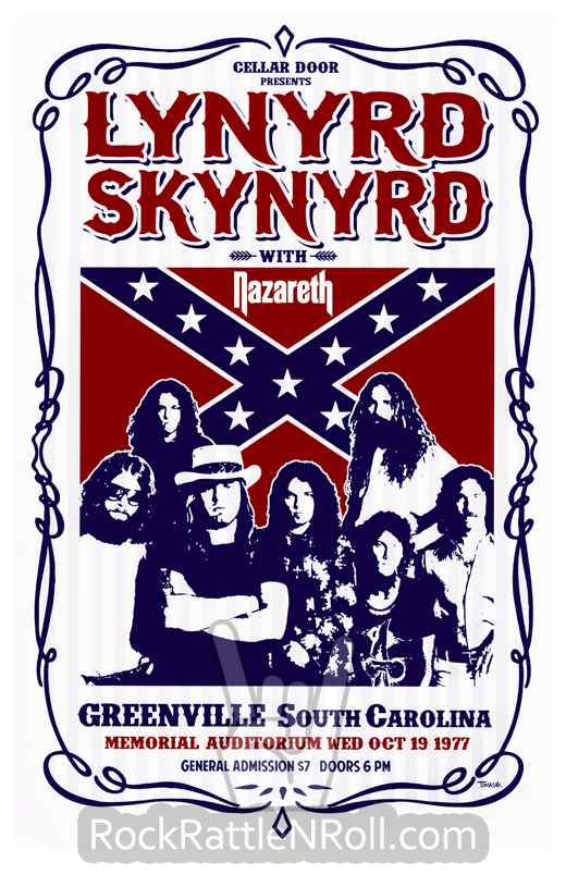 Lynyrd Skynyrd - October 19, 1977 Memorial Auditorium Greenville, SC Concert Poster LAST SHOW