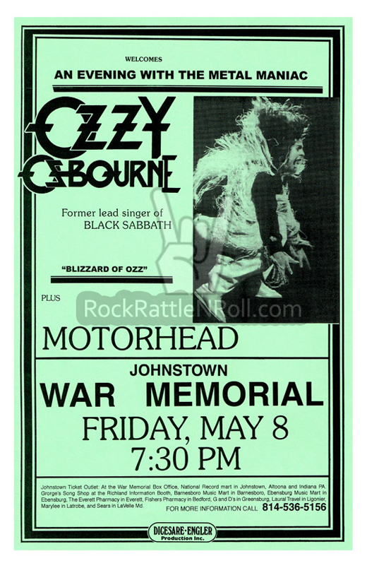 Ozzy Osbournes - 1981 War Memorial Johnstown, PA Repro Concert Poster