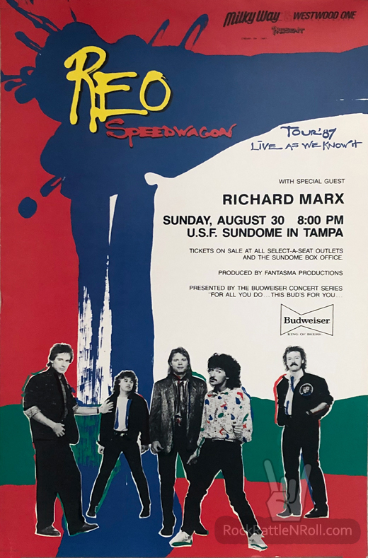 Original REO Speedwagon / Richard Marx - August 30, 1987 USF Sundome Tampa, FL Concert Poster