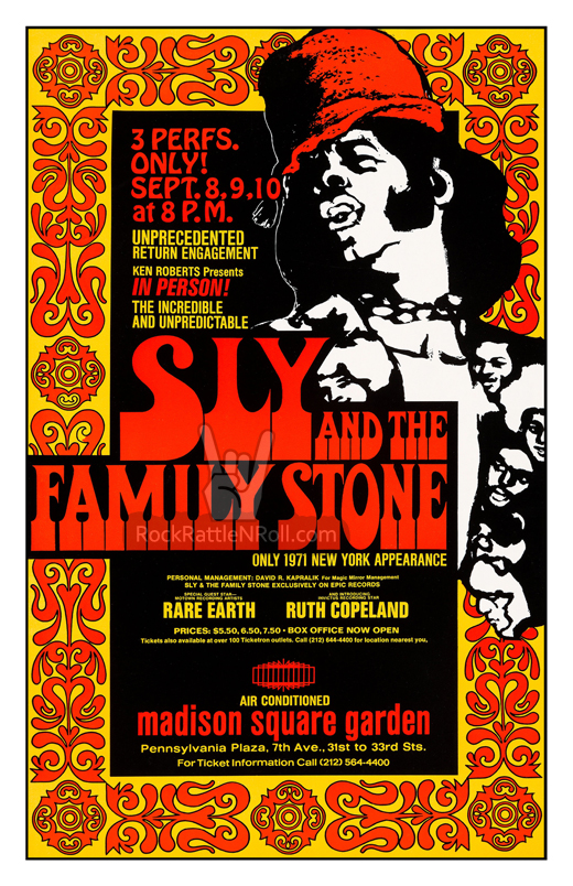 Sly And The Family Stone - September 8, 9 & 10, 1971 Madison Square Garden NYC Concert Poster