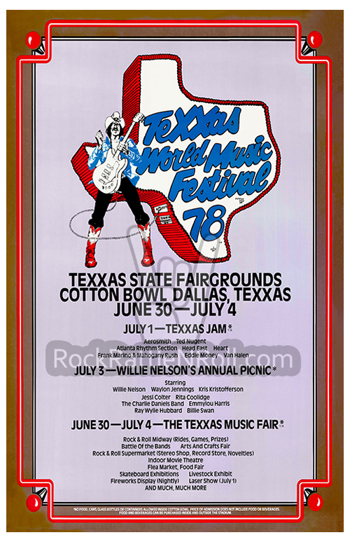 Texxas World Music Festival 1978 Repro Concert Poster