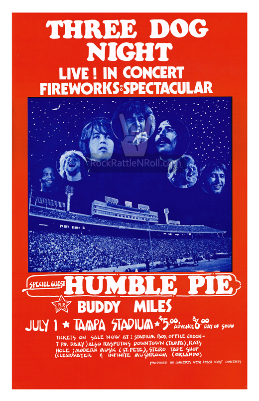Three Dog Night - July 1, 1972 Tampa Stadium Concert Poster