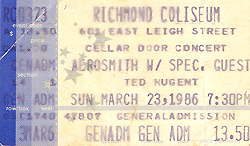 Aerosmith Ticket Stub 03-03-86 Richmond Coliseum - NC
