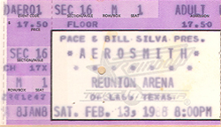 Aerosmith Ticket Stub 02-13-88 Reunion Arena - Dallas, TX