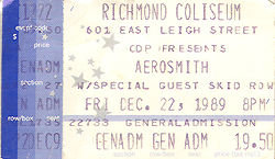Aerosmith Ticket Stub 12-22-89 Richmond Coliseum - VA