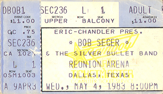 Bob Seger 05-04-83 Reunion Arena Dallas, TX Ticket Stub