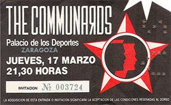 The Communaros Ticket Stub 03-17-91 Palacio De Loa Depotes - Spain