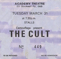 The Cult Ticket Stub 03-31-87 Academy Theatre - Yorkshire, UK