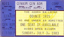 Donnie Iris Ticket Stub 07-03-83 Agora Ballroom - Dallas, TX