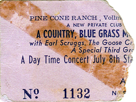 Earl Sgruggs 07-08-1985 Pine Cove Ranch - Tyler, TX Ticket Stub