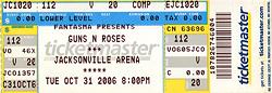 Guns N' Roses Full Unused Ticket 10-31-06 Jacksonville Arena - Jacksonville, FL