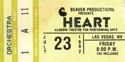 Heart Ticket Stub 07-23-82 Aladdin Theatre - Las Vegas, NV