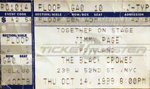 Jimmy Page & Black Crowes 10-14-99 Roseland Ballroom - NYC, NY