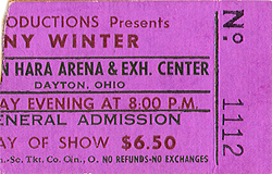 Johnny Winter Ticket Stub 1975 Dayton Hara Arena - Dayton, OH