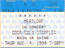 Meatloaf Ticket Stub 08-04-94 Coca-Cola Starplex Amphitheater - Dallas, TX